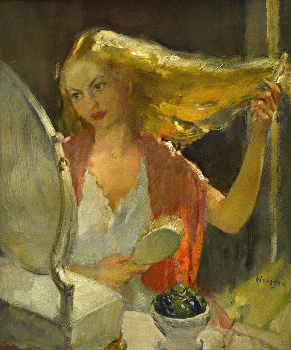 Walter Ernest Webster (1878-1959), Girl at her toilette, oil on canvas, signed, 59cm x 49cm. DDS  Illustrated