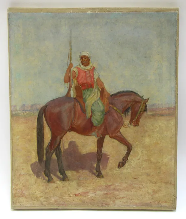 Lewis F. Shonborn (19th/20th century), An arab horseman, oil on canvas, signed, unframed, 44cm x 38cm.