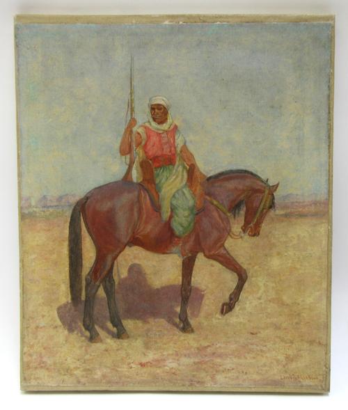 Lewis F. Shonborn (19th/20th century), An arab horseman, oil on canvas, signed, unframed, 44cm x 38cm.