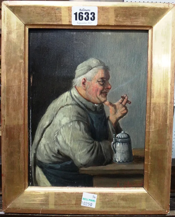 Carl Stoitzner (1866-1943), A drink and a smoke, oil on panel, signed, 20cm x 15cm.