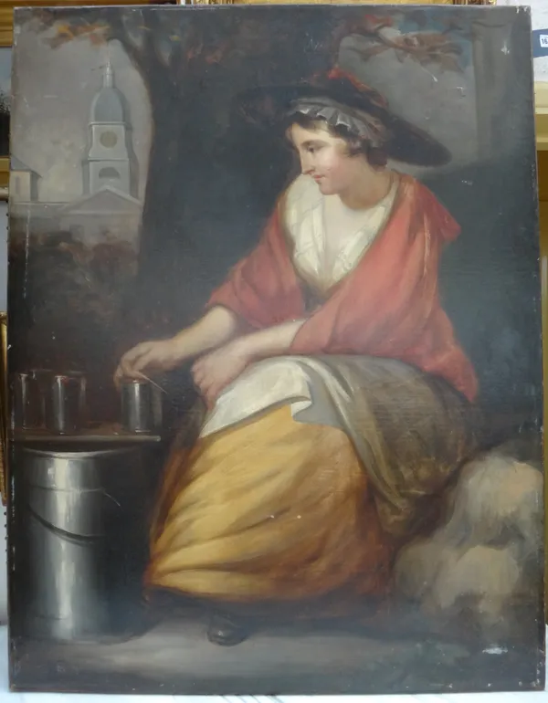 English School (19th century), A milk maid, oil on canvas, unframed, 112cm x 86cm.