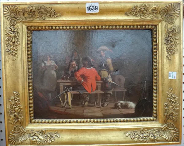 Blannoir (late 19th century), Soldiers in a tavern, oil on canvas, signed and dated 1865, 23cm x 31cm.