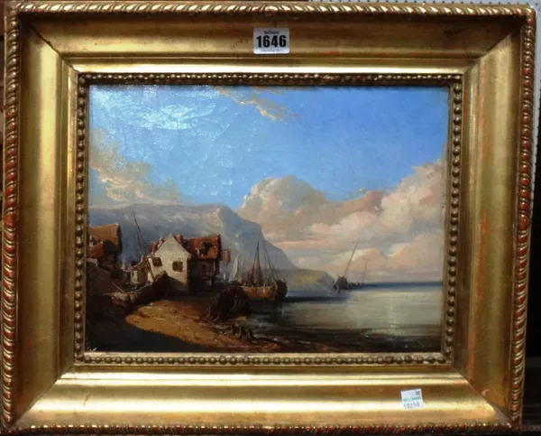 Attributed to Eugene Isabey, Coastal Village, oil on canvas, 24cm x 32cm.