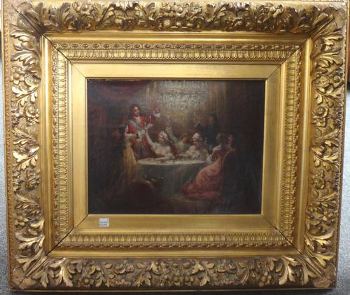 M. Rosalbin de Buncey (19th century), Soiree- The Toast, oil on canvas, signed and inscribed Paris, 26cm x 32cm.