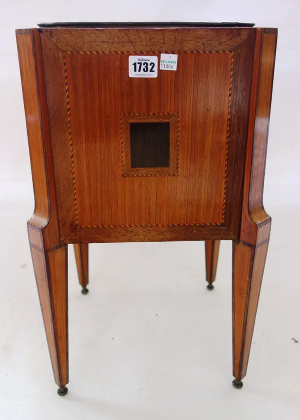 A 19th century Dutch rosewood, fruitwood and mahogany jardiniere, on tapering square supports, 32cm wide x 50cm high.