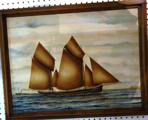 Continental School (20th century), Yacht off the coast, watercolour, 45cm x 60cm.     C1