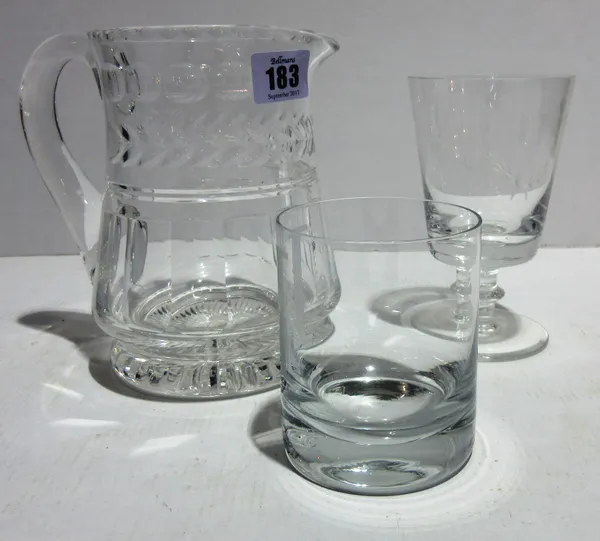 A large quantity of 20th century cut glass to include, jugs, a decanter, brandy glasses and sundry, (qty).   S7M