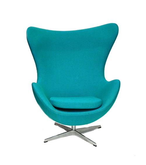 Republic of Fritz Hansen; a late 20th century 'Egg' chair, in turquoise upholstery, on a four point polished steel base, 80cm wide x 105cm high.  Illu