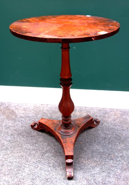 A rare mid-19th century Tasmania/ Van Diemen's Land cedar and burr wood occasional tripod table by "L Pearson 3 Elizabeth Street Hobart Town' , with w