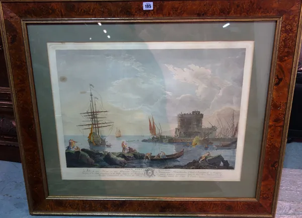 After Joseph Vernet, Vieux Fort d'Italie, engraving with hand colouring, 50cm x 67cm.  A6