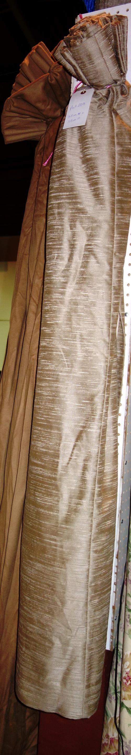 Curtains;  Two pairs of lined beige curtains, 166cm wide x 145cm drop, the other 168cm wide x 168cm drop (4).   D6