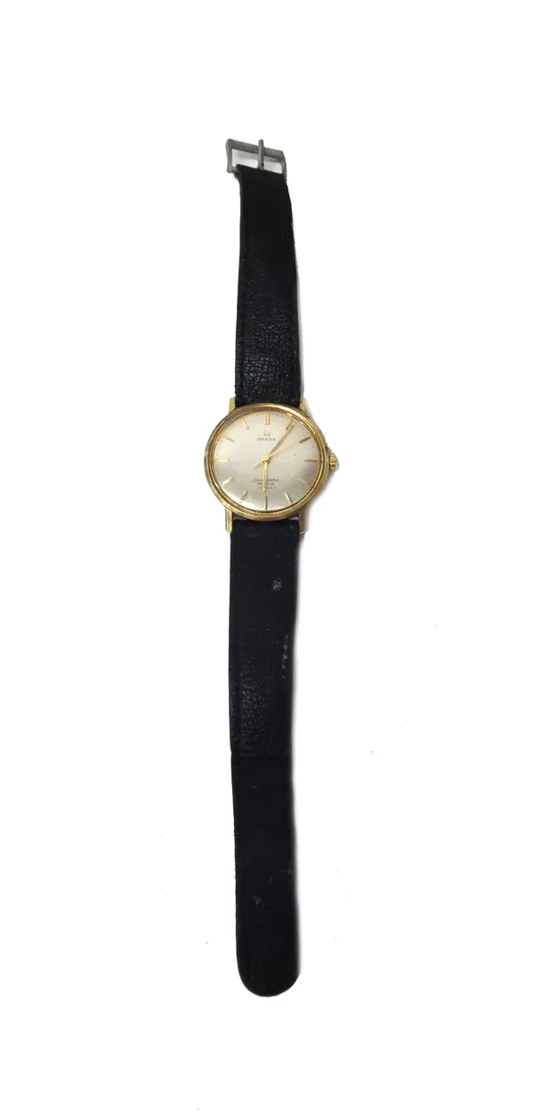 A gentleman's gilt metal fronted and steel backed Omega Seamaster De Ville Turler wristwatch, the signed circular silvered dial with gilt baton shaped