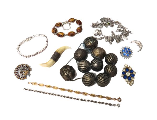 Silver and other jewellery, comprising; ten pendants and charms, a charm bracelet, four further bracelets, five bangles, ten rings, three necklaces an