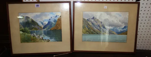 Frederick R. Fitzgerald (fl.1897-1938), Fjord scenes, two, watercolour, both signed, the larger 22.5cm x 31.5cm, (2). A7