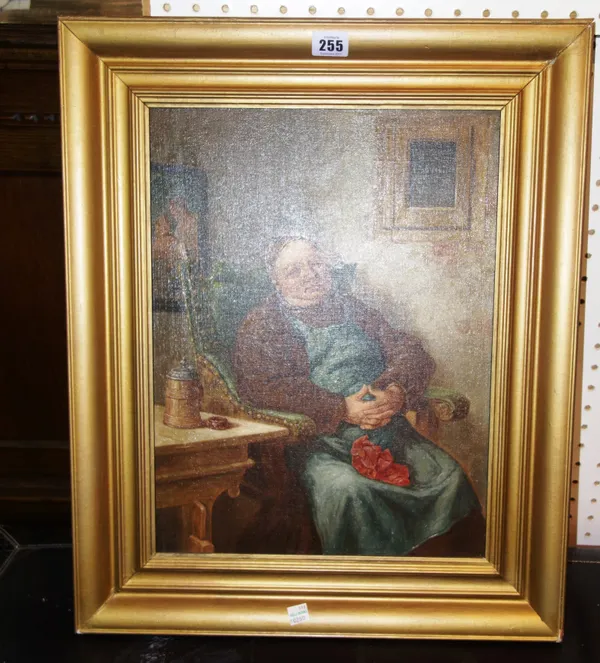 W Schoof  (20th century), A monk relaxing with a drink and a smoke, oil on canvas, signed and inscribed, 41cm x 30.5cm. ROST