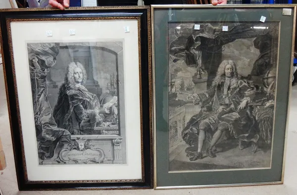 A group of five mezzotints and engravings of portrait subjects including Francois Castanier after Rigaud; The Duchess of Monmouth after Kneller; Lady
