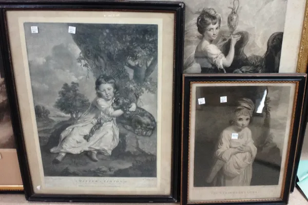A group of four mezzotints including 2 of Hebe; The strawberry girl, after Sir Joshua Reynolds, and Master Ashton, after Joseph Wright. G11