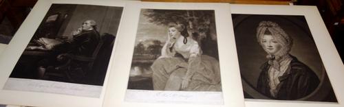 A group of fifteen assorted mezzotint portraits including works after Reynolds, Read, Gainsborough, Rembrandt, Dance, Romney and others, all unframed