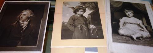 A group of assorted mezzotints, engravings and prints including works after Morland, Reynolds, Beechy, Hoppner, Romney and others, all unframed (qty).
