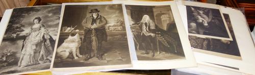A group of assorted mezzotint portraits including works after Gainsborough, Reynolds, Rubens, Zoffany, Lely, Hoppner and others, all unframed (qty). E