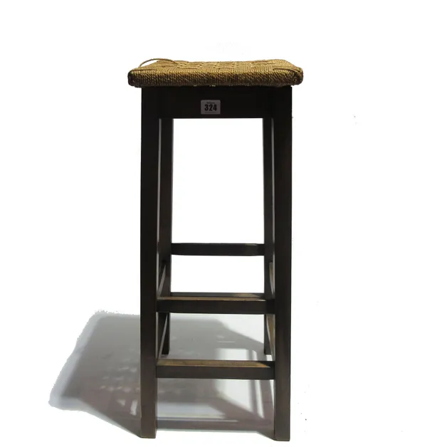 A 20th century hardwood stool, with rattan top. I9