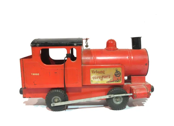 A child's red Triang 'puff puff' train and a group of large scale early 20th century toys, (qty).  S12B