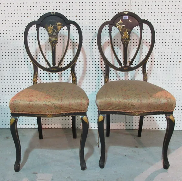 A set of four 19th century chinoiserie decorated dining chairs, (a.f). B1