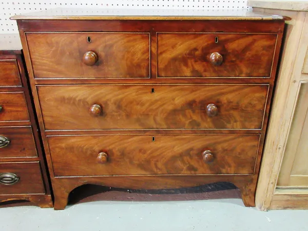 A Victorian mahogany small chest of two short and two long drawers, on splayed bracket feet, 96cm wide x 87cm high.  C10