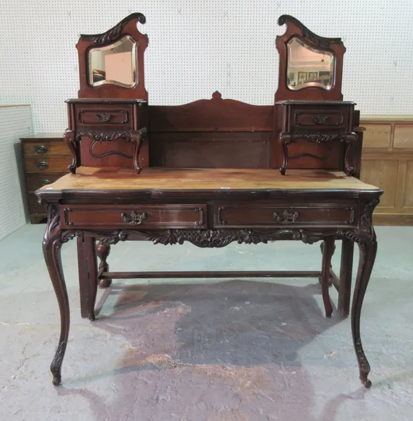 A 19th century mahogany dressing table, with acanthus decoration on cabriole supports, 121cm wide x 71cm high.C8