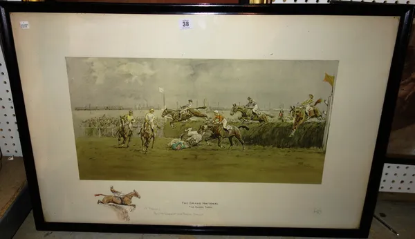 'Snaffles' (Charles Johnson Payne 1884-1967), The Grand National, The Canal Turn, colour print, signed, 55cm x 86cm.   M1