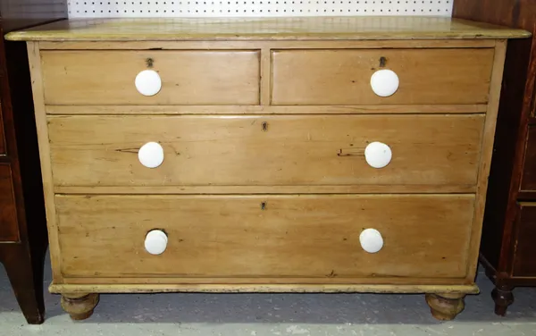 A Victorian pine chest of two short and two long drawers, 119cm wide.   F10