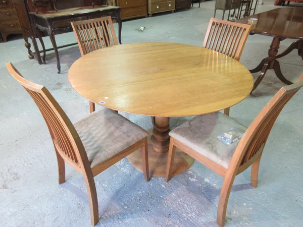 A 20th century oak 'Habitat' circular table, 121cm diameter and four chairs, (5).    B7