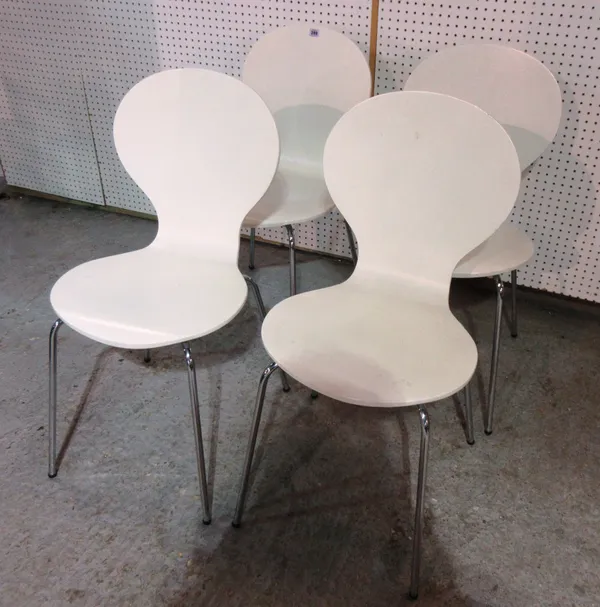 A set of four 20th century white and chrome balloon back cafe chairs, (4).   I3