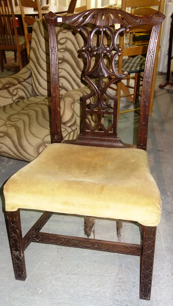 A Chinese Chippendale Revival carved mahogany single chair, circa 1900, 102cm high.    E8