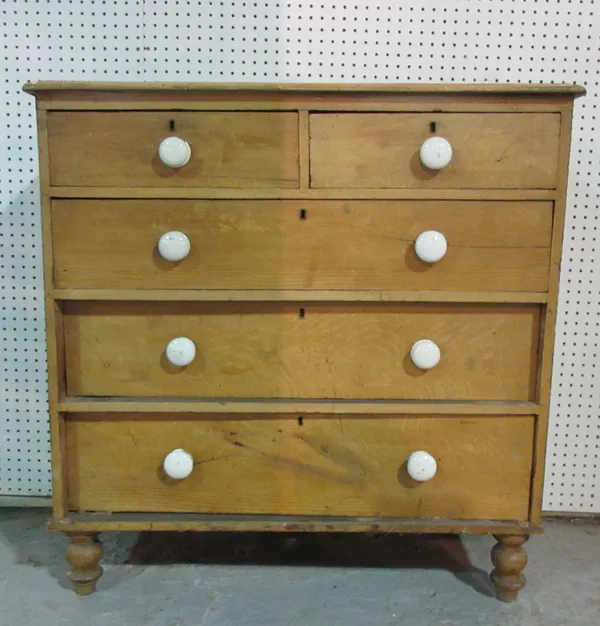 A 20th century faux oak, pine chest of two short and three long drawers, 98cm wide x 100cm high.  J9