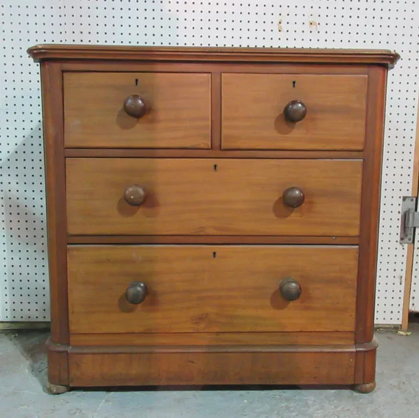 A Victorian mahogany chest of two short and two long drawers, 87cm wide x 86cm high.   J9
