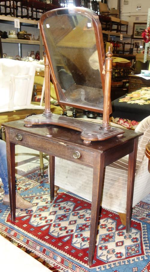 An early 19th century mahogany single drawer side table and a Victorian mahogany dressing table mirror, 81cm wide x 75cm high, (2).  C4