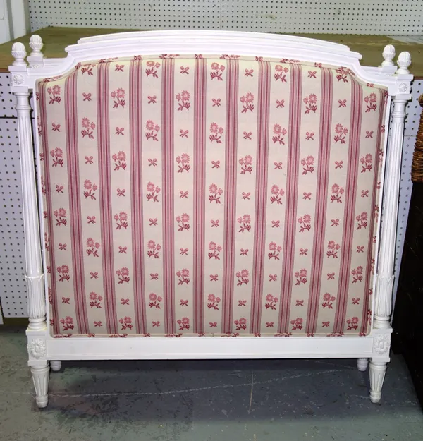 A Louis XVI style white painted single bed, with fluted columns, 115cm wide.   A9