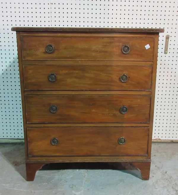 An early 19th century and later mahogany chest of four long graduated drawers, 66cm wide. I6