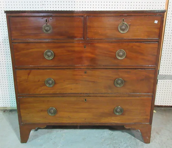 A George III mahogany chest of two short and three long graduated drawers, 109cm wide. J9