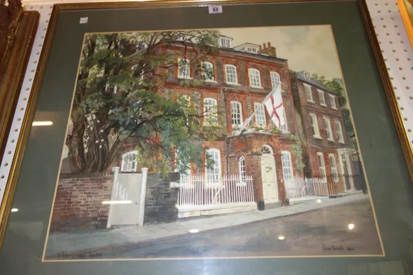 Eileen M. Smith (20th century), 1 Hampstead Square, watercolour, signed, inscribed and dated 1966, 48cm x 55cm.   J1