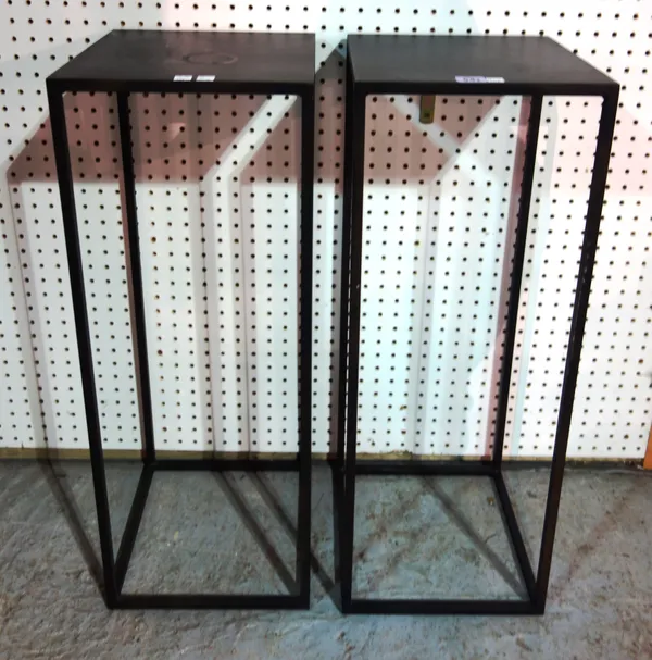 A pair of bronzed metal square occasional tables, each 28cm wide.   H8