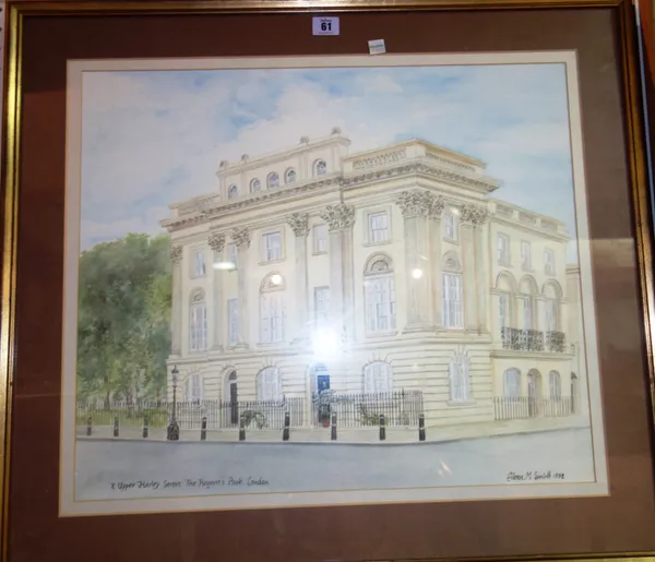 Eileen M. Smith (20th century), 7 Upper Harley Street, The Regent's Park, London, watercolour, signed, inscribed and dated 1998, 48cm x 56cm; together