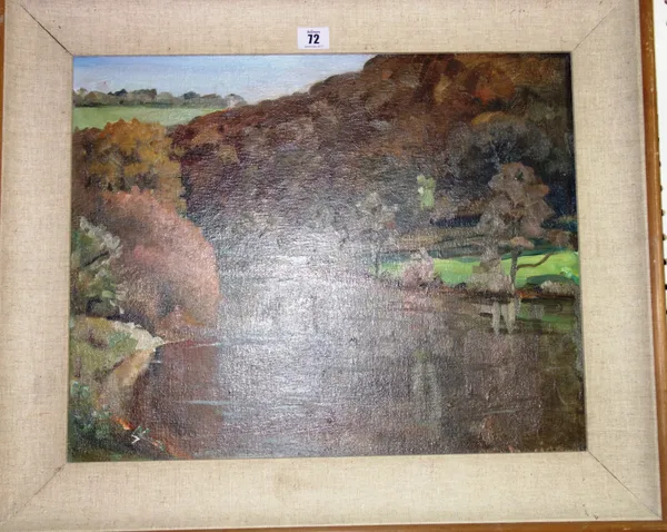 Otto Macias (20th century), River landscape, oil on board, signed, 39cm x 49cm.   H1