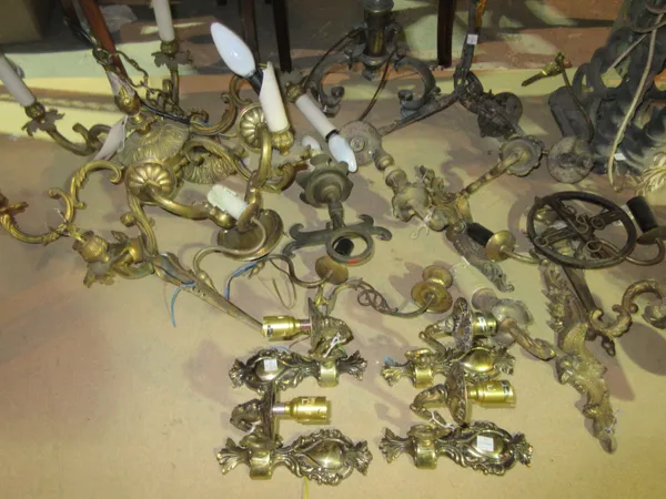 A group of 19th century and later brass light fittings and fixtures, (qty).    S7B