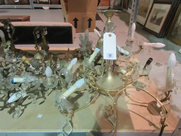 A group of 19th century and later brass and glass light fittings and fixtures, (qty).    S5B