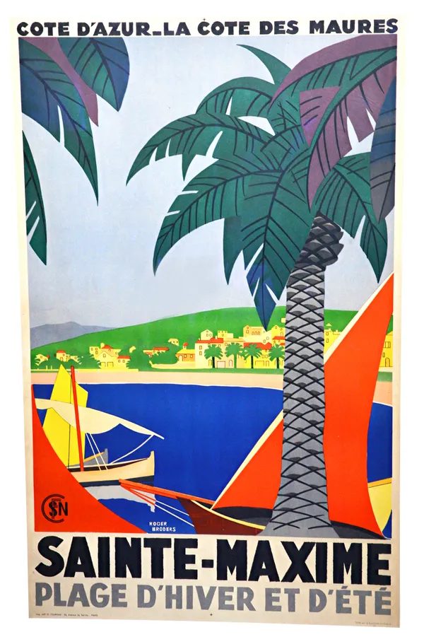 Roger Broders (1883-1953), 'Sainte Maxime' , French tourism poster, colour lithograph by Lucien Serre et Cie, Paris.  C.1930, framed and glazed, 99cm