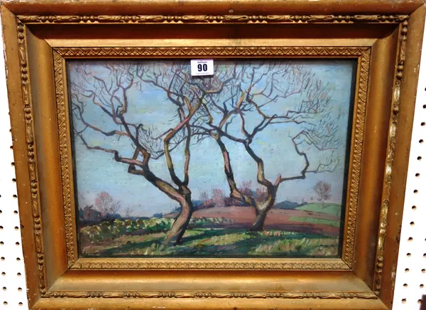 Percy Jowett (1882-1955), Trees in a landscape, oil on board, signed, 29cm x 40cm.   G1
