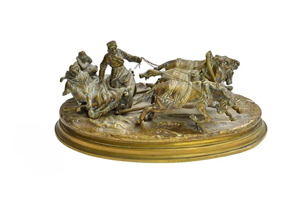 C.F Grachev, late 19th century bronze, 'The Racing Troika', Woerfel foundry, signed to the cast (26.7cm wide).