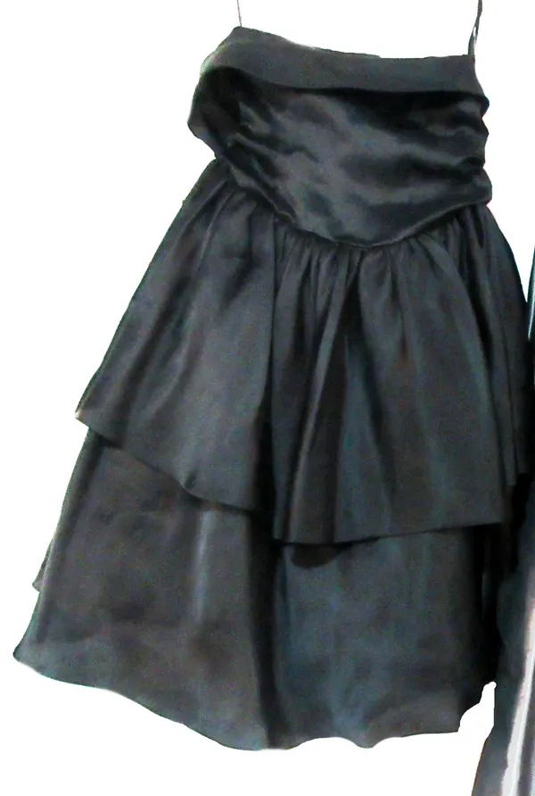 Designer Clothing; An Oscar de la Renta black silk two tier strapless dress (size USA 4).  RAIL